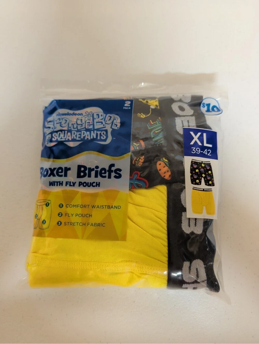 SpongeBob SquarePants Mens XL(39-42) Boxer Briefs W/Fly Pouch